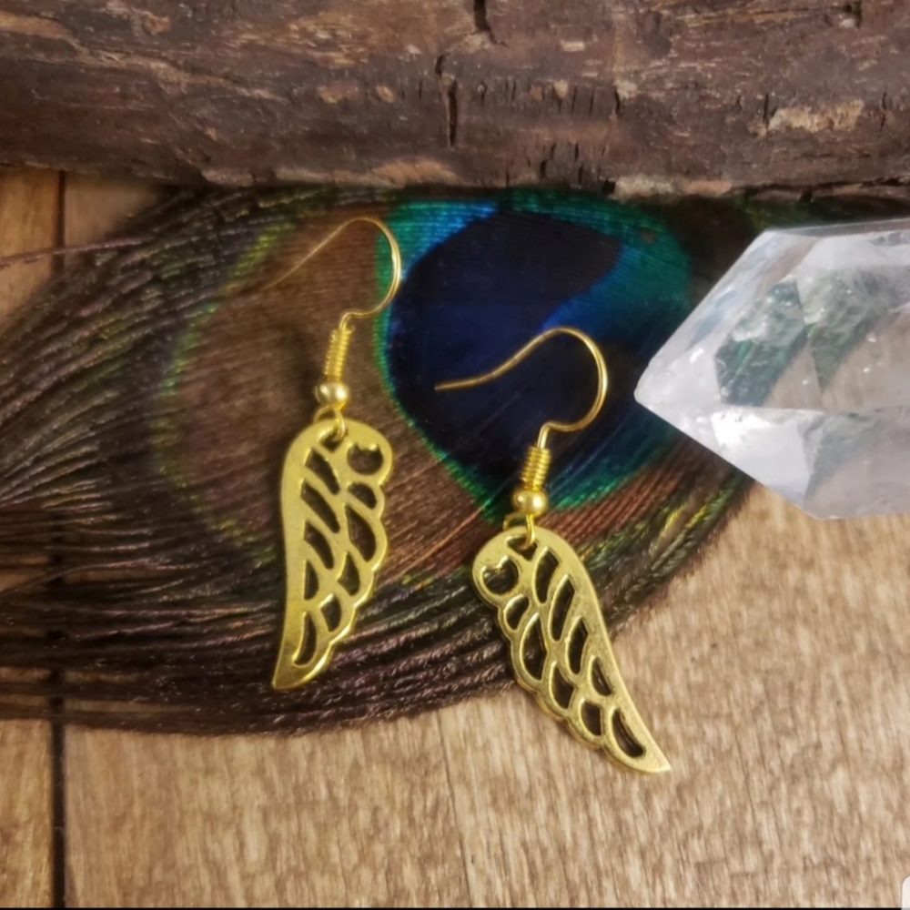 Ethereal Gold Angel Wing earrings ~Feathered~Heaven~Fairy~Feather Fairycore